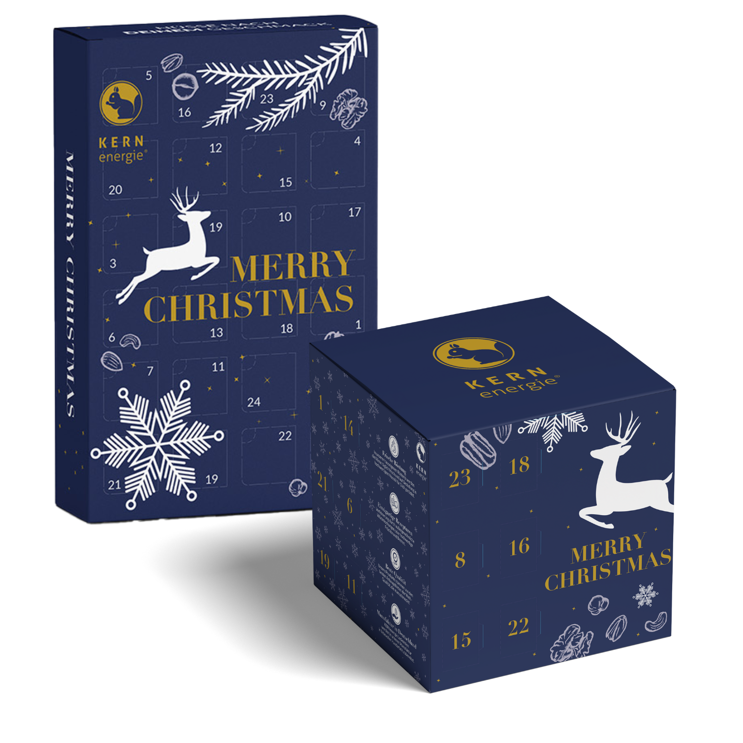 Personalisierbarer Adventskalender mit Logo – kreative Werbeidee für Kunden und Mitarbeitende im B2B - gefüllt mit frisch gerösteten und gebrannten Nüssen und Nuss-Frucht-Mischungen als hochwertiges Werbegeschenk