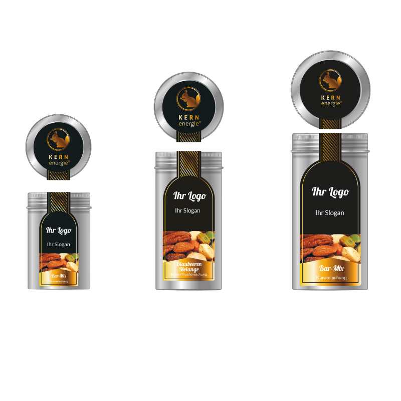 Aludose mit individuell bedruckbarem Frontetikett – edler Werbeartikel mit Logo für Geschäftskunden. Auch perfekt als Gastgeschenk oder in der Minibar im Hotel.