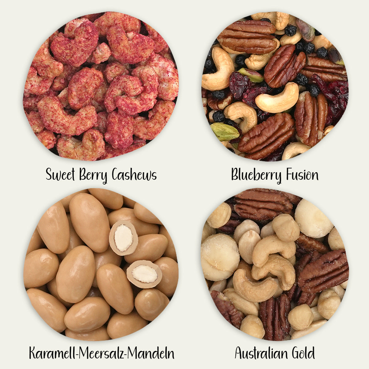 Geschenkset Beste Mama der Welt-4 Nussmischungen, u.a. Sweet Berry Cashews, Australian Gold, Gewicht gesamt 360g