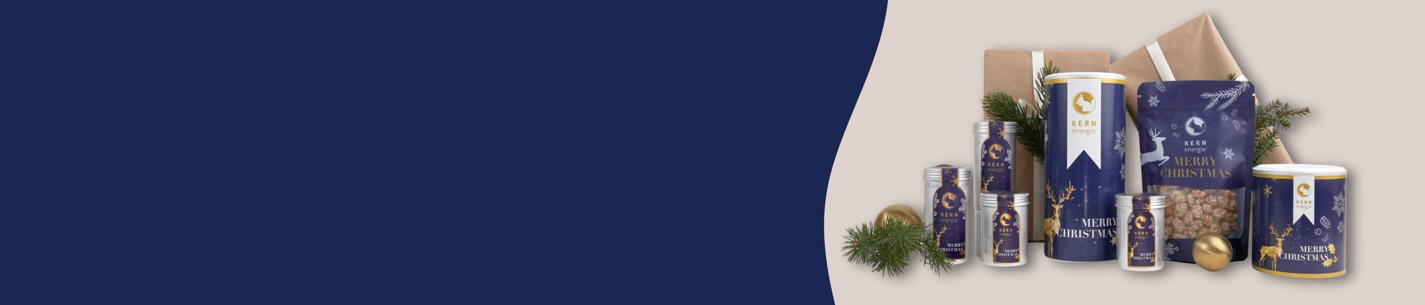 Banner mit Alu- und Pappdosen, sowie Weihnachtlichem Flowpack