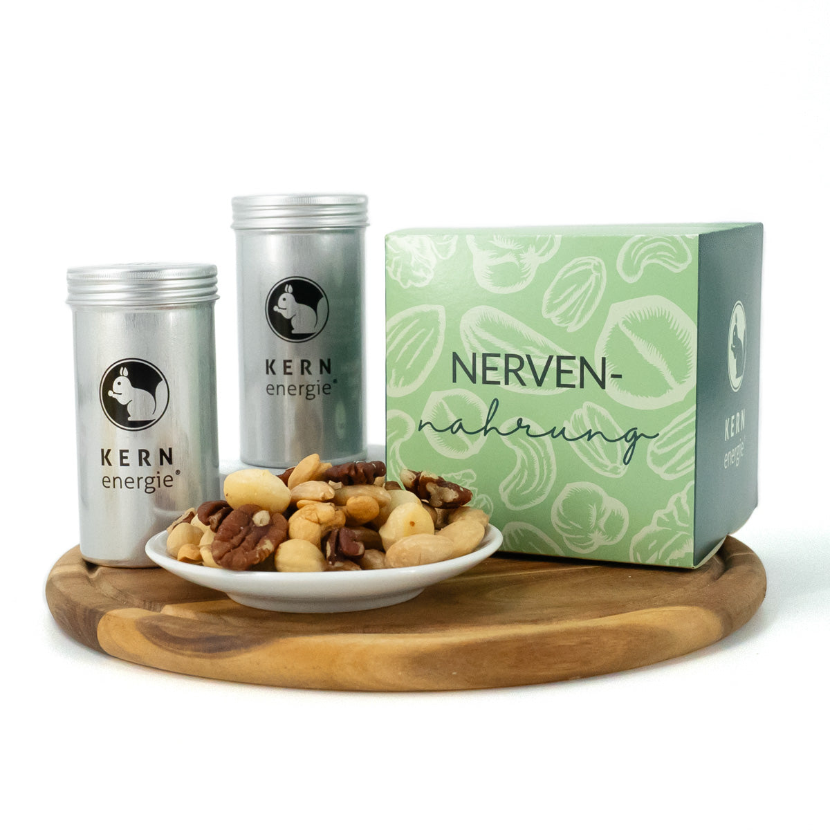 Geschenkkarton "Nervennahrung" mit Aludosen und Nussmischung