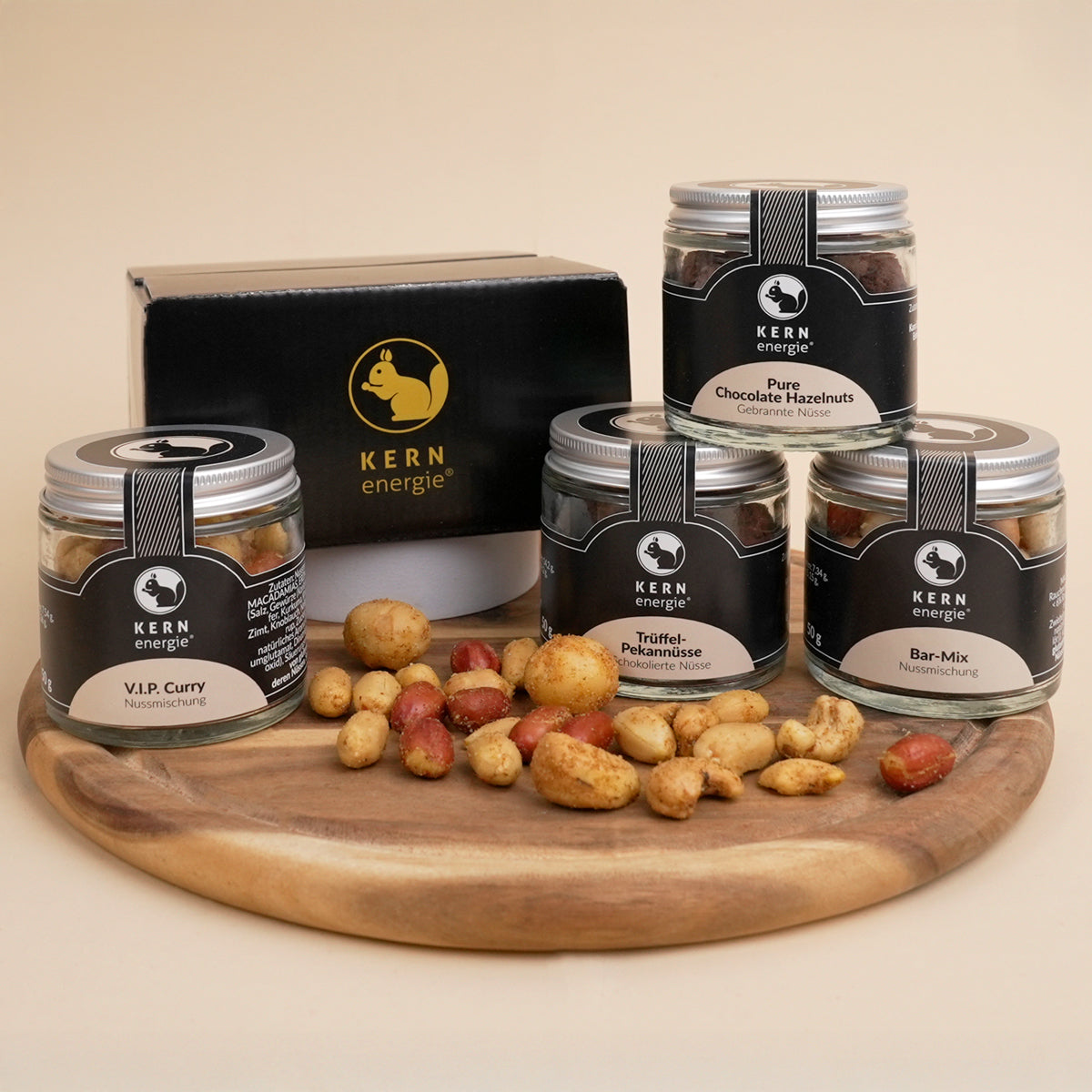 Geschenkset 4 Nussmischungen im edlen Glaß