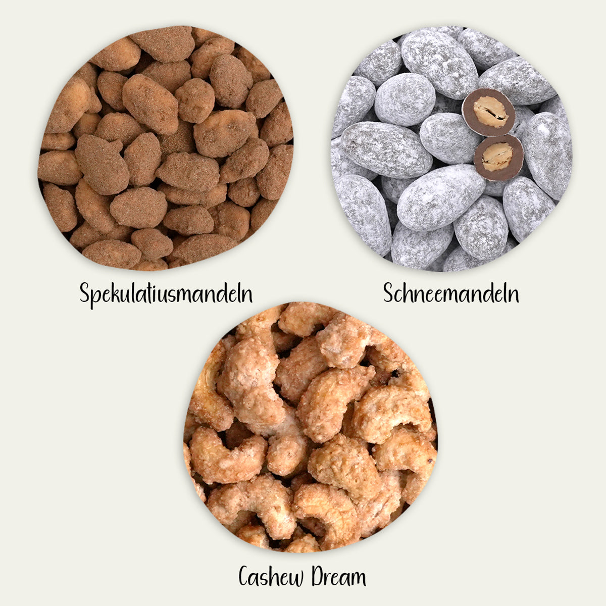 Gebrannte Mandeln und Cashews & schokolierte Mandeln