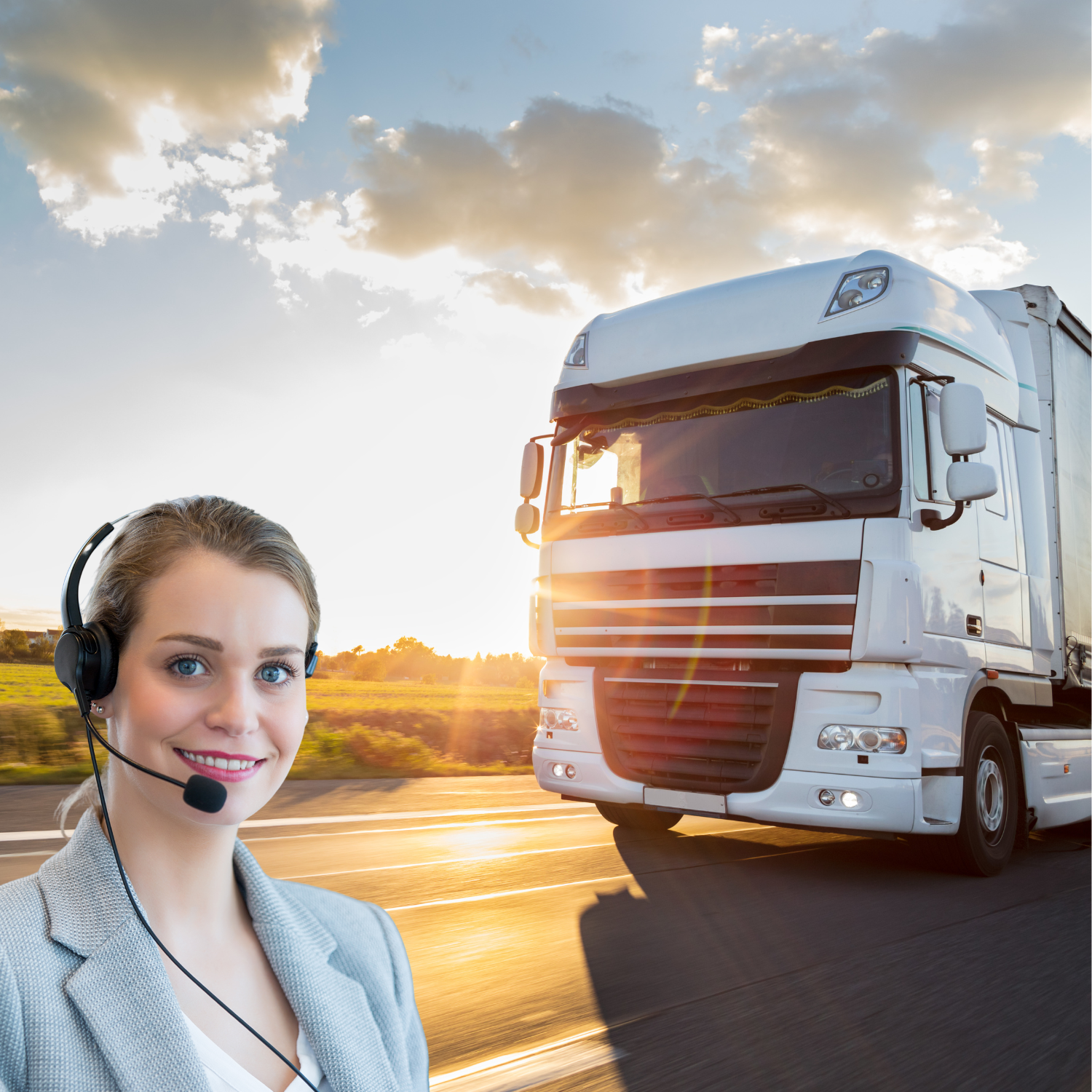 LKW und KERNenergie Beratung für Geschenke an Kunden und Mitarbeiter vor sonniger Straße als Hintergrund.