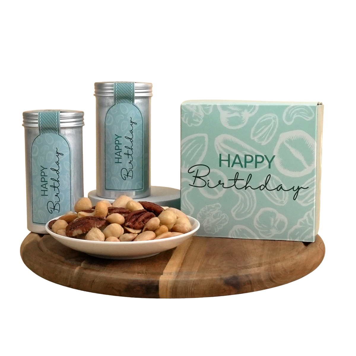 Geschenkset Happy Birthday mit Nussmischungen und passenden Etiketten