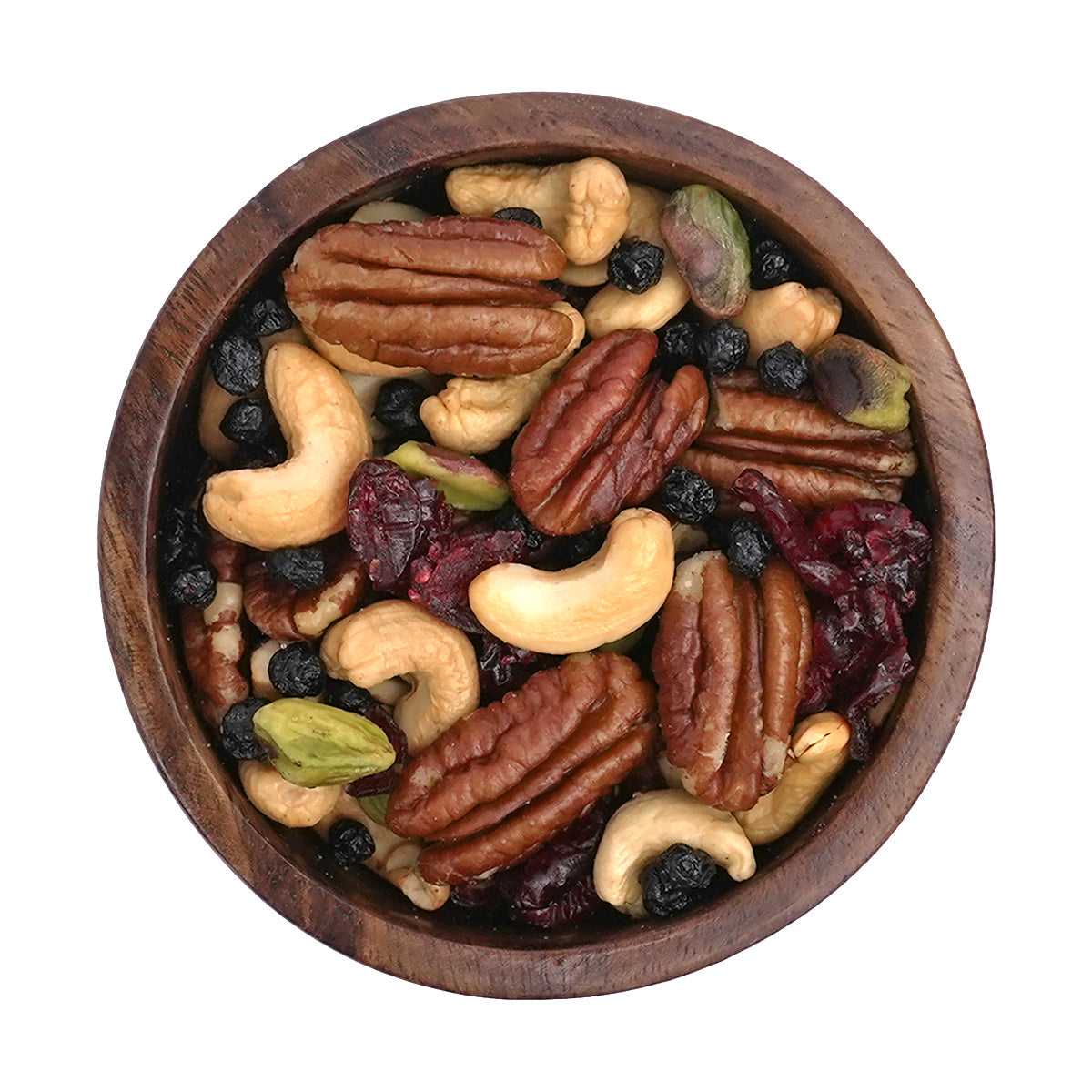 Nuss-Fruchtmischung Blueberry Fusion aus   Blaubeeren, Cranberries, gerösteten Pekannüssen, Cashews und Pistazien