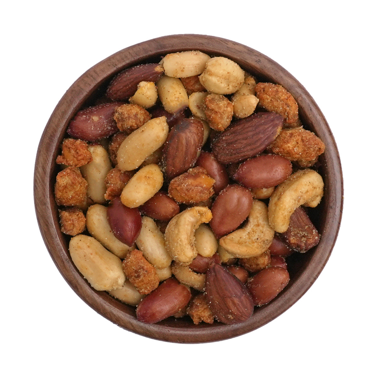 Nussmischung "Safari" aus Erdnüssen mit und ohne Haut, Cashews, Mandeln und Katjang Pedis - Erdnüssen in einem knackigen Backmantel aus Chili und Paprika.