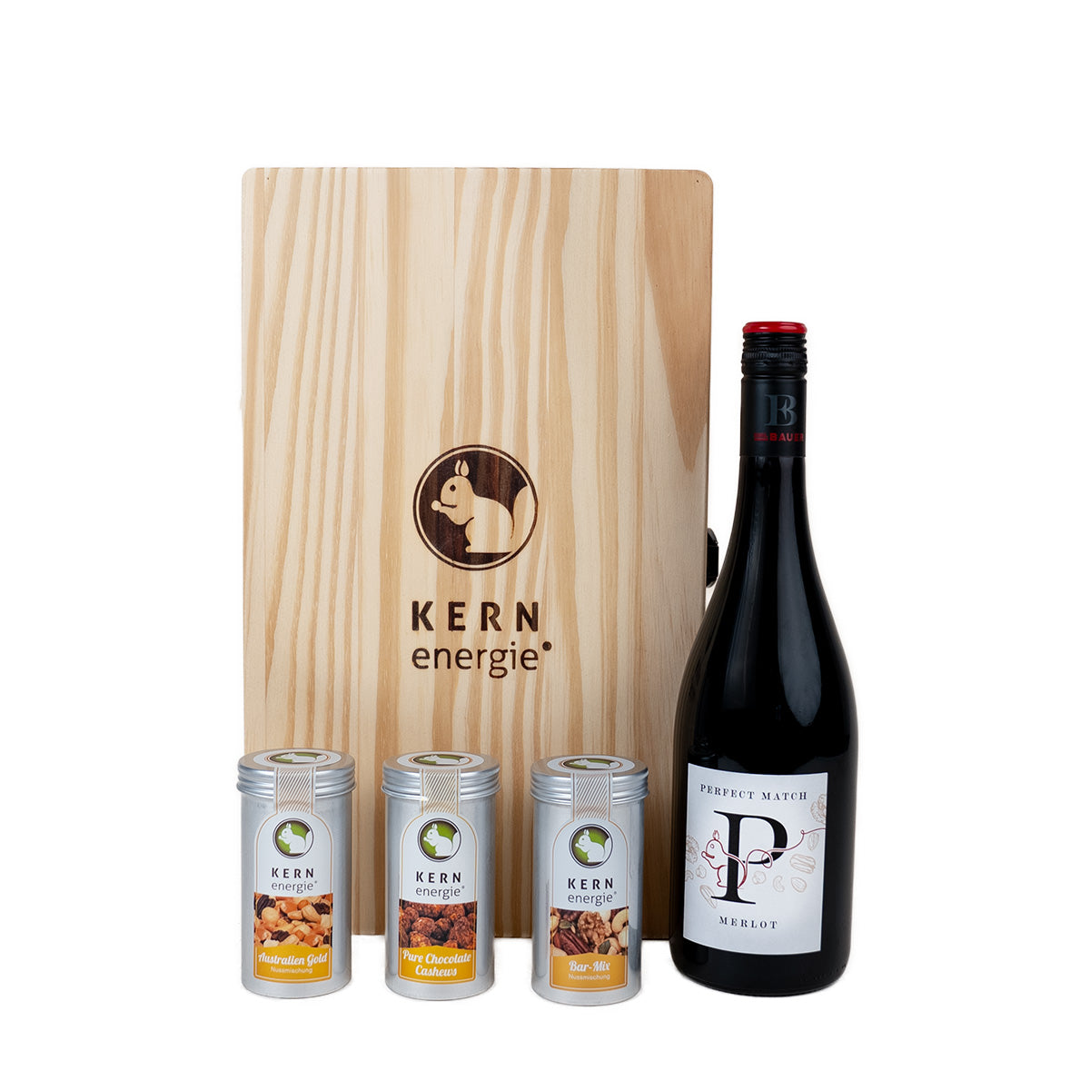Perfect Match Wein & Nuss Set in Holzbox – Rotwein