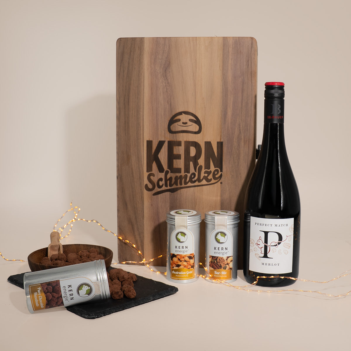 Perfect Match Wein & Nuss Set in Holzbox – Rotwein