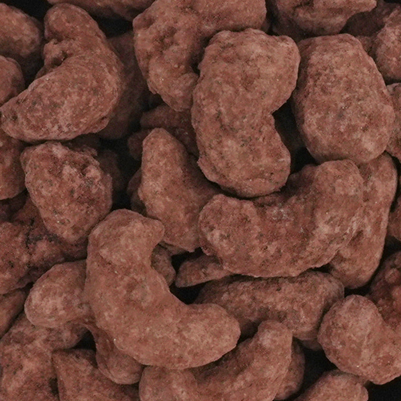 Nahaufnahme "Pure Chocolate Cashews" Gebrannte Cashews umhüllt von edlem Kakao