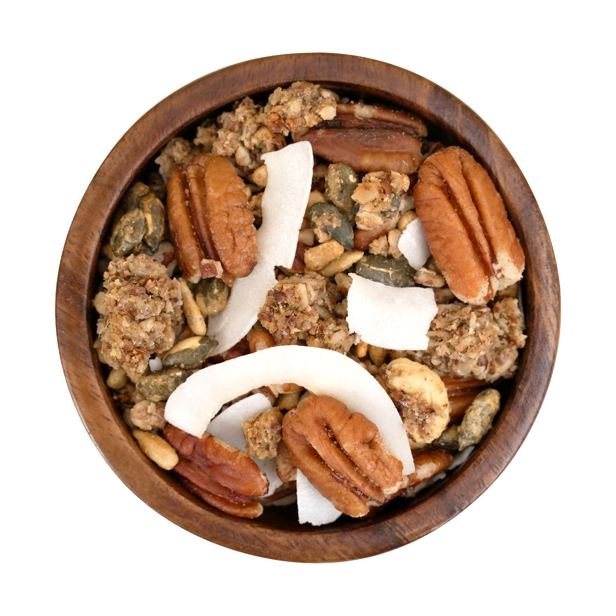 Tropisches Müsli mit Nüssen, Granola und Trockenfrüchten