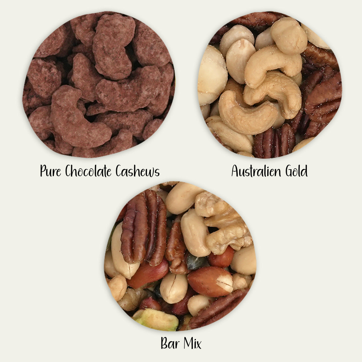 Nahaufnahme von gebrannten Nüsse und Nussmischungen