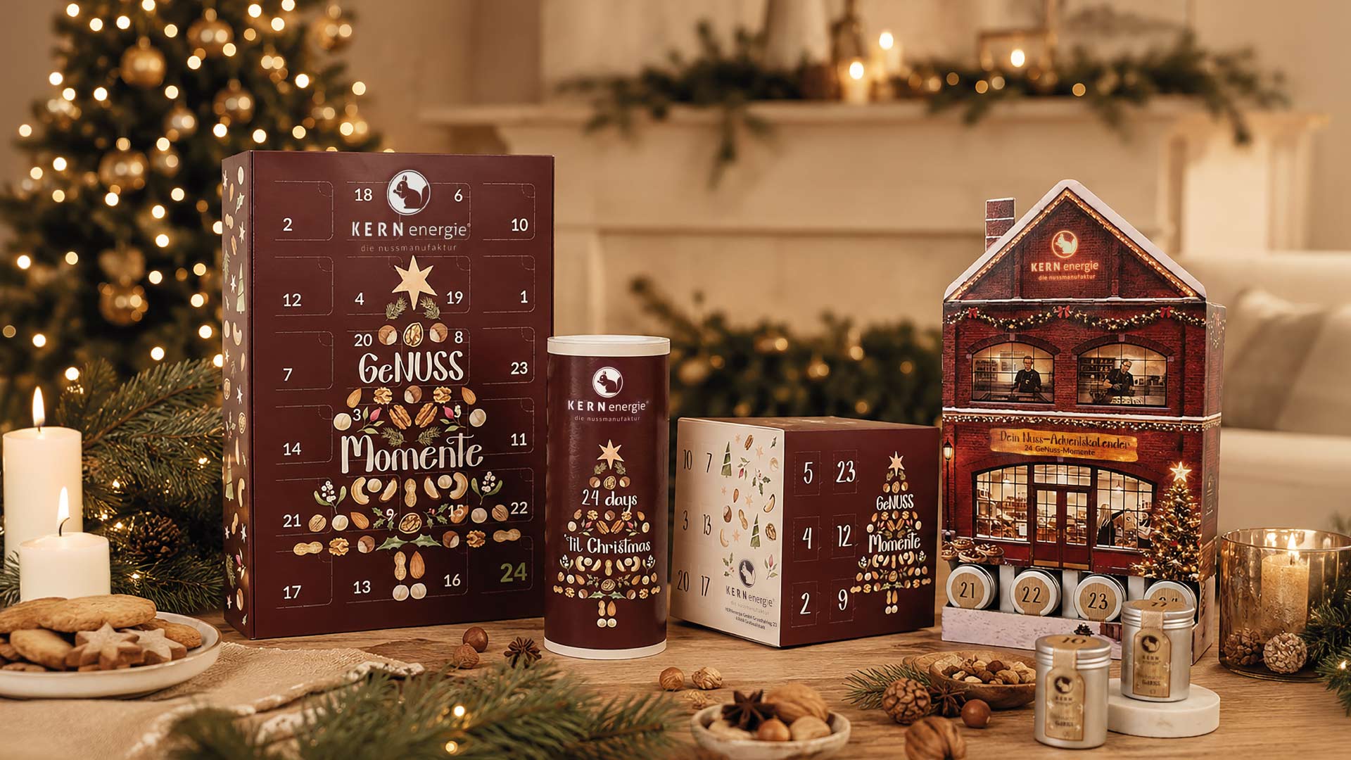 Adventskalender Nüsse 2026 – hochwertiger Nuss Adventskalender für Mitarbeiter und Kunden als festliches Geschenk.
