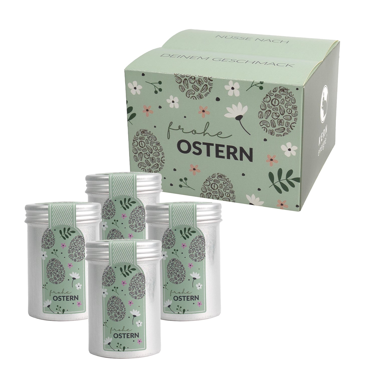 Aludosen mit Osteretikett als Einzeldose oder Geschenkset im Osterkarton – Oster Werbeartikel und Oster Geschenk für Kunden und Mitarbeitende