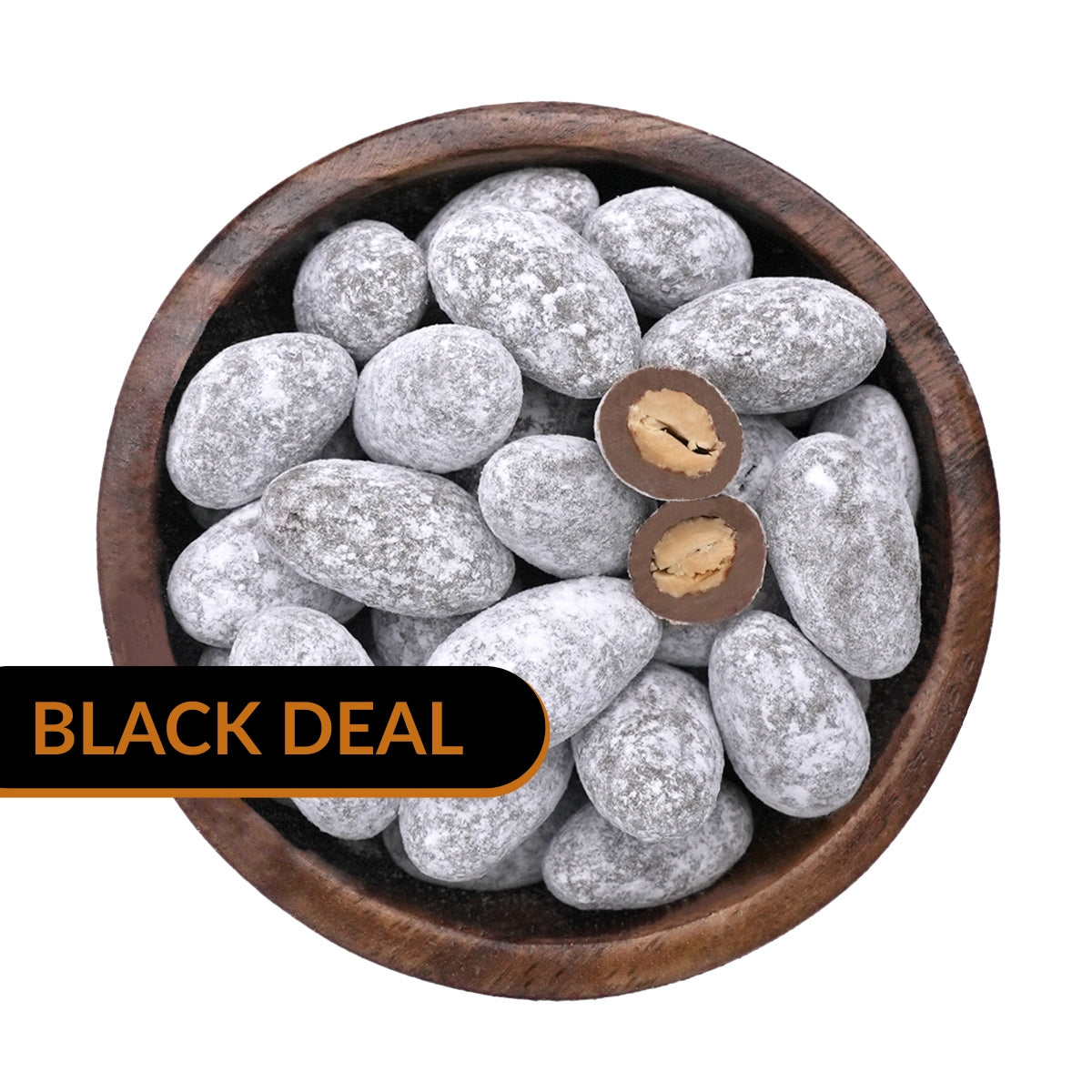 Schneemandeln – in Vollmilchschokolade mit Puderzucker