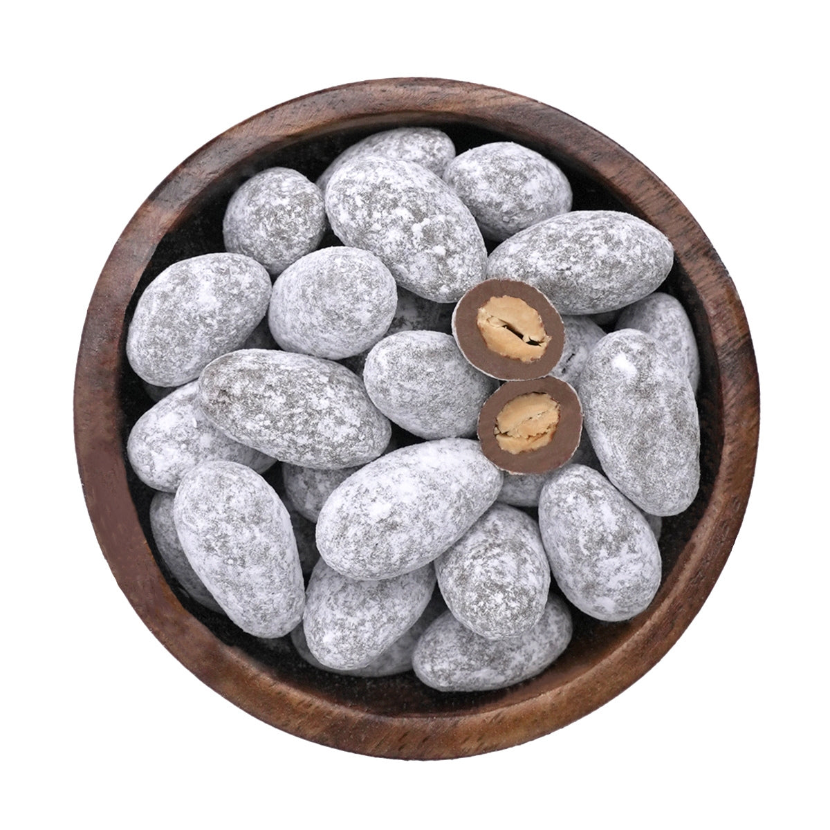 Schneemandeln – in Vollmilchschokolade mit Puderzucker