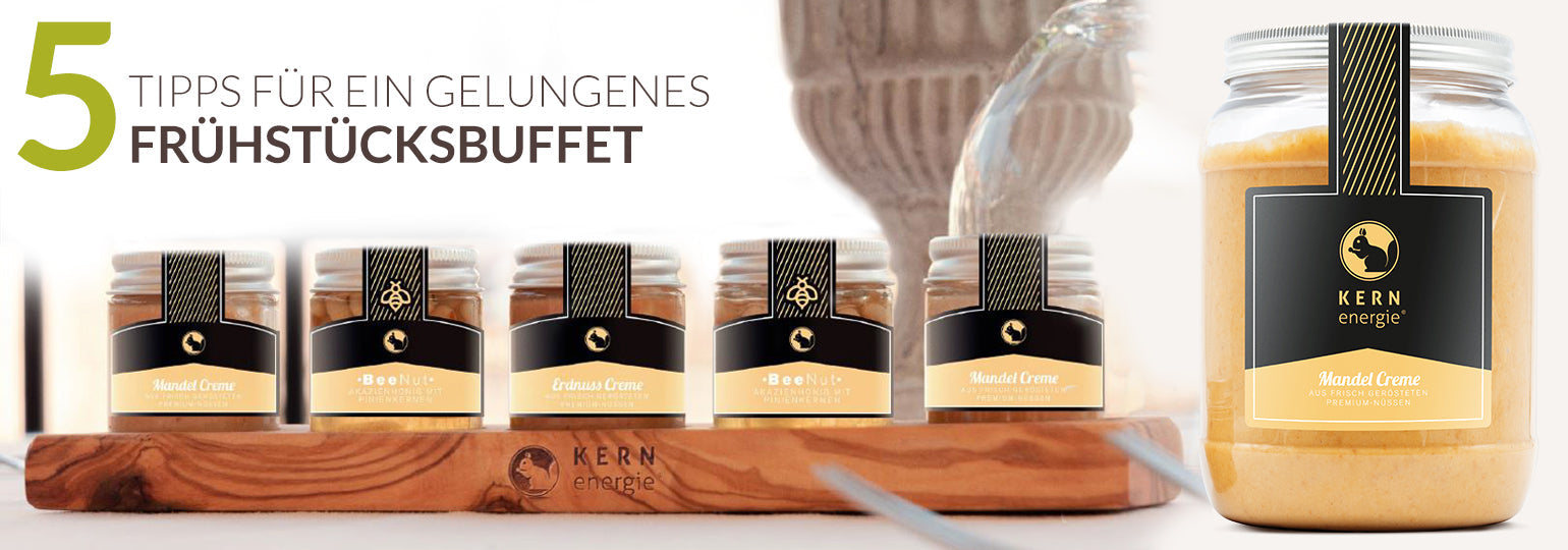 Frühstücksbuffet mit hochwertigen KERNenergie Nüssen als Topping, Aufstrich und Snack für Hotelgäste