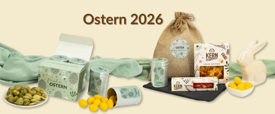 Firmengeschenke zu Ostern – hochwertige Werbegeschenke und Giveaways für Kunden und Mitarbeitende mit personalisierten Genussprodukten und stilvoller Geschenkbox im Osterdesign