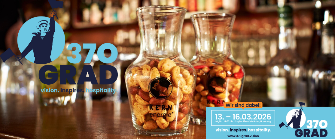 KERNenergie auf der 370GRAD Messe 2026 in Hamburg mit hochwertigen Snacks für Minibar, Snack Bar und personalisierte Gastgeschenke für Hotels