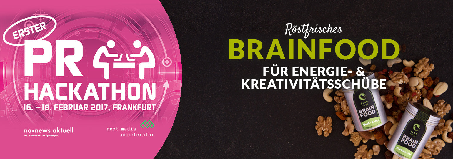 PR Hackathon Brainfood – Snacks und Nüsse für Energie, Konzentration und kreative Schübe während Workshops, Team-Events oder Brainstorming-Sessions.