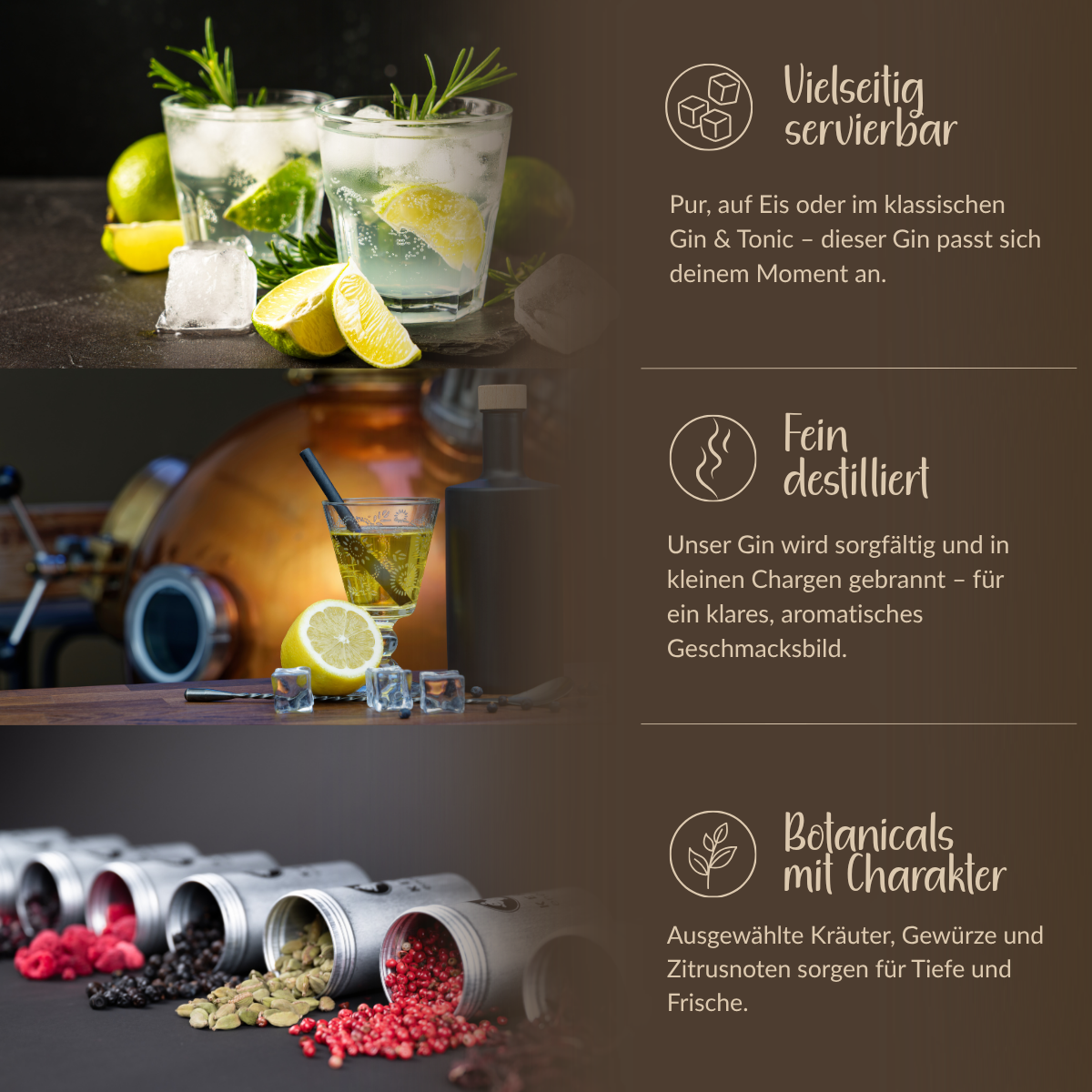 USPs für Gin grafisch und schriftlich abgebildet