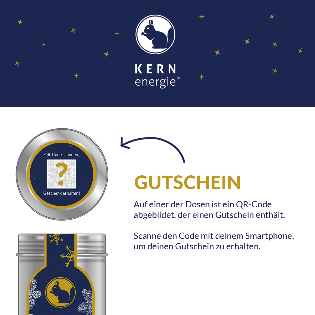 Grafik einer Dose, mit dem Hinweis, dass sich ein Gutschein auf einer der Dosen befindet