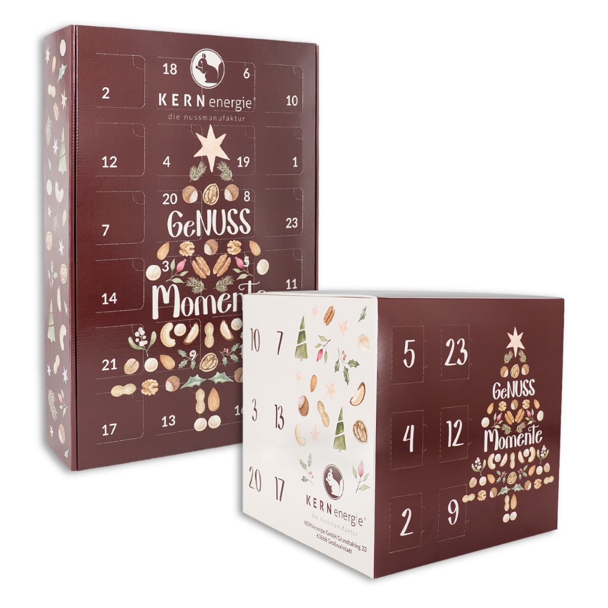 Personalisierbarer Adventskalender mit hochwertigen Nüssen – exklusives Weihnachtsgeschenk für Kunden, Mitarbeiter und Geschäftspartner.