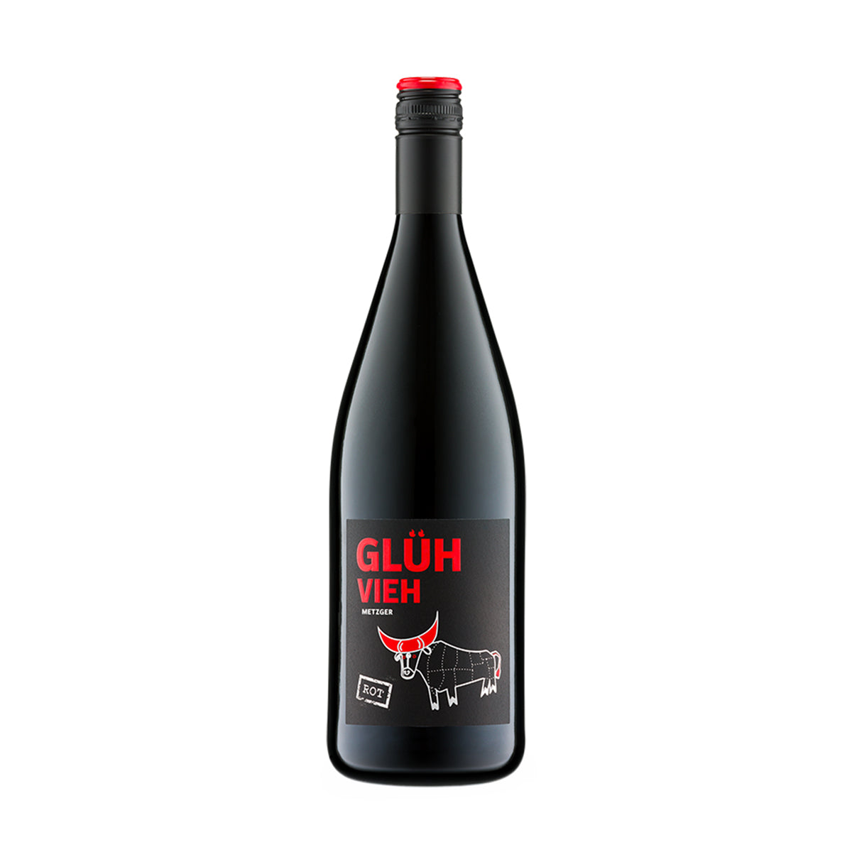 Flasche roter Glühwein "Glüh vieh" von Metzger