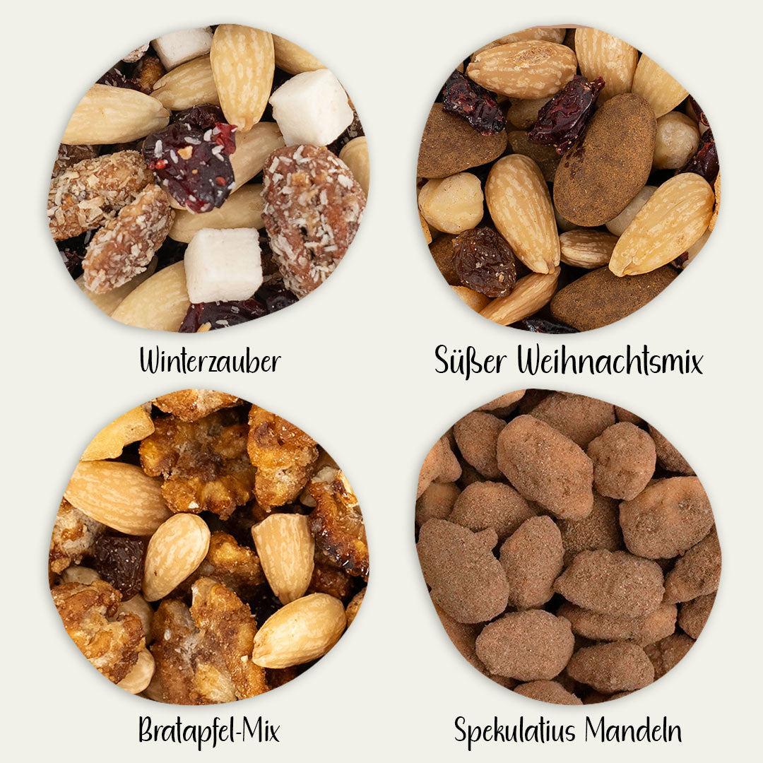 Nahaufnahmen von exklusiven Weihnachtsmischungen aus dem kleinen Weihnachtsgeschenkset