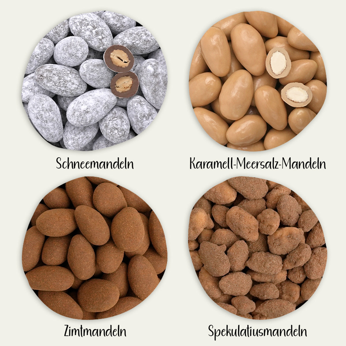 Nahaufnahme von gebrannten und schokolierten Mandeln