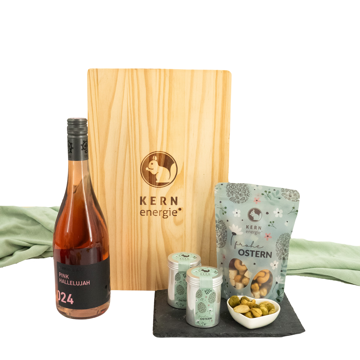 Geschenkset Wein & Nuss in Holzbox - Roséwein