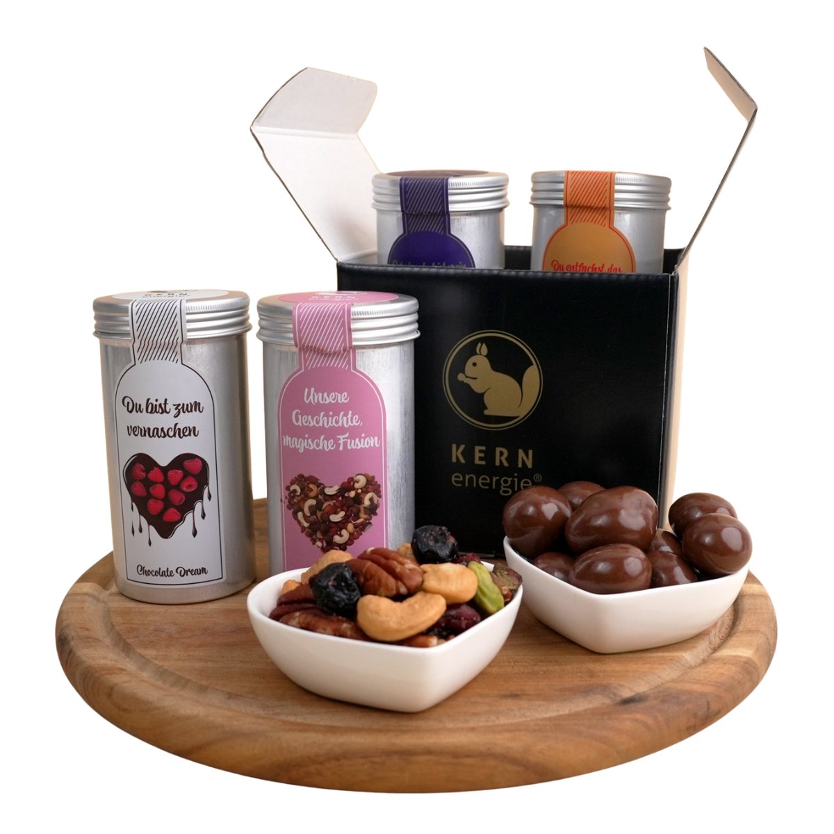 Geschenkset Herzensmensch – 4 Nuss- und Schoko-Mischungen