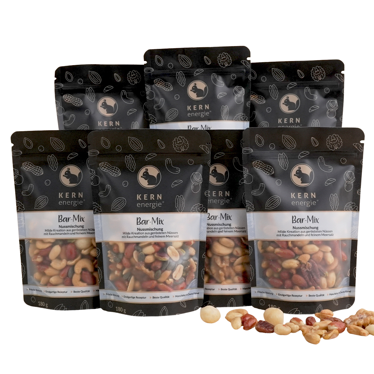 KERNenergie Stehbeutel mit Sichtfenster für frische Nussmischungen Bar-Mix