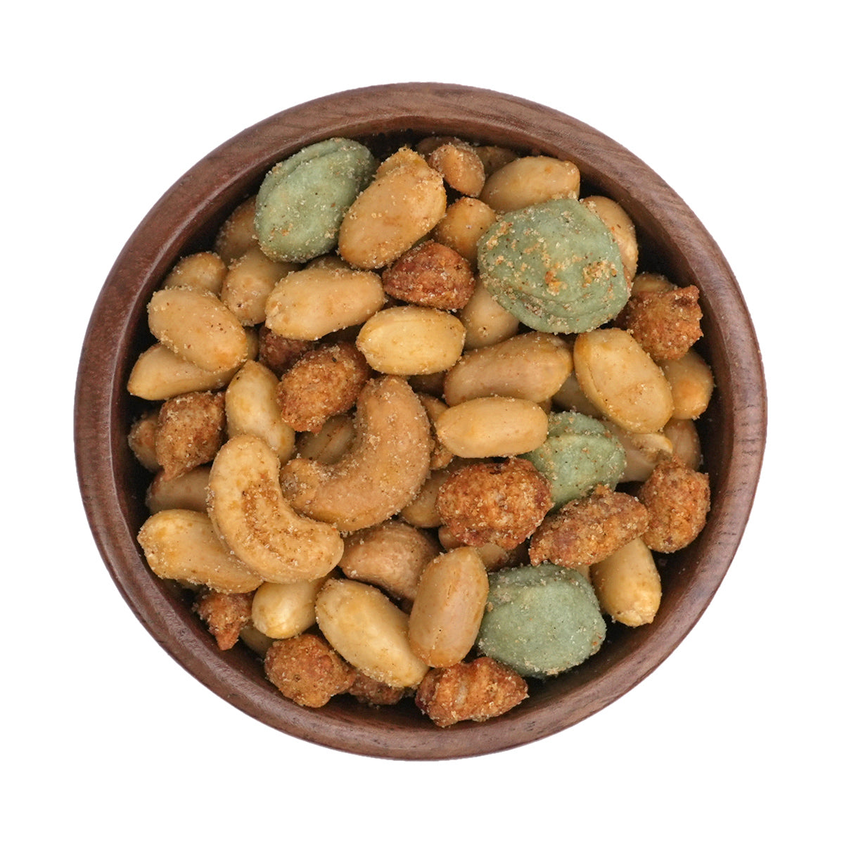 Nussmischungen "Hot Mix" würzige Mischung aus Erdnüssen, Cashews, Katjang Pedis und Wasabinüsse.