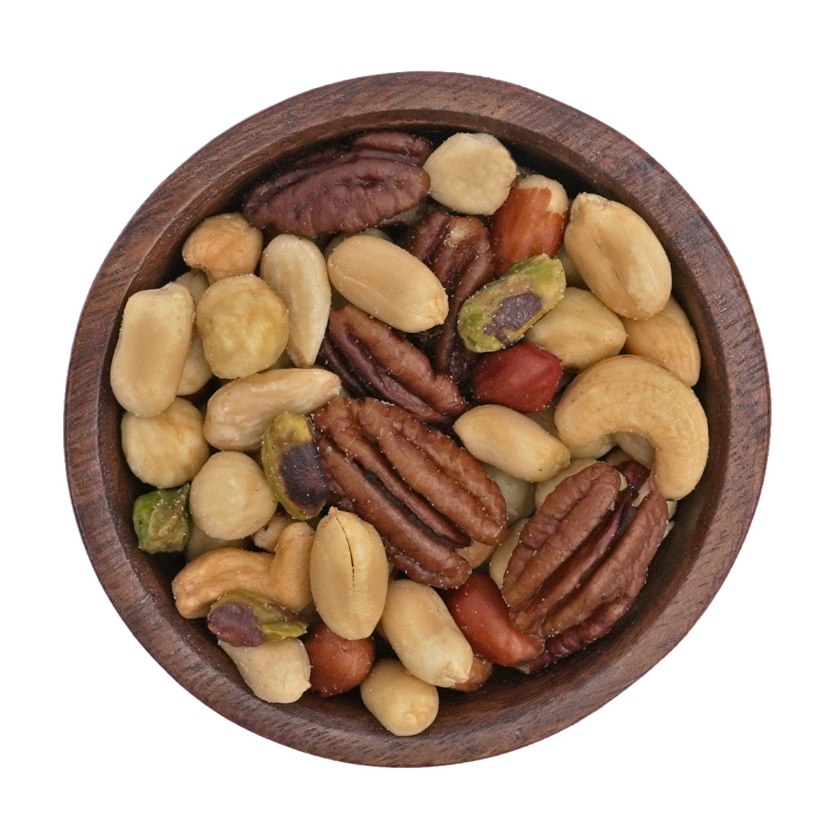 Gesalzene Nussmischung "Saison Melange" mit Pekannüssen, Cashews, Haselnüssen, Erdnüssen und Pistazien. 