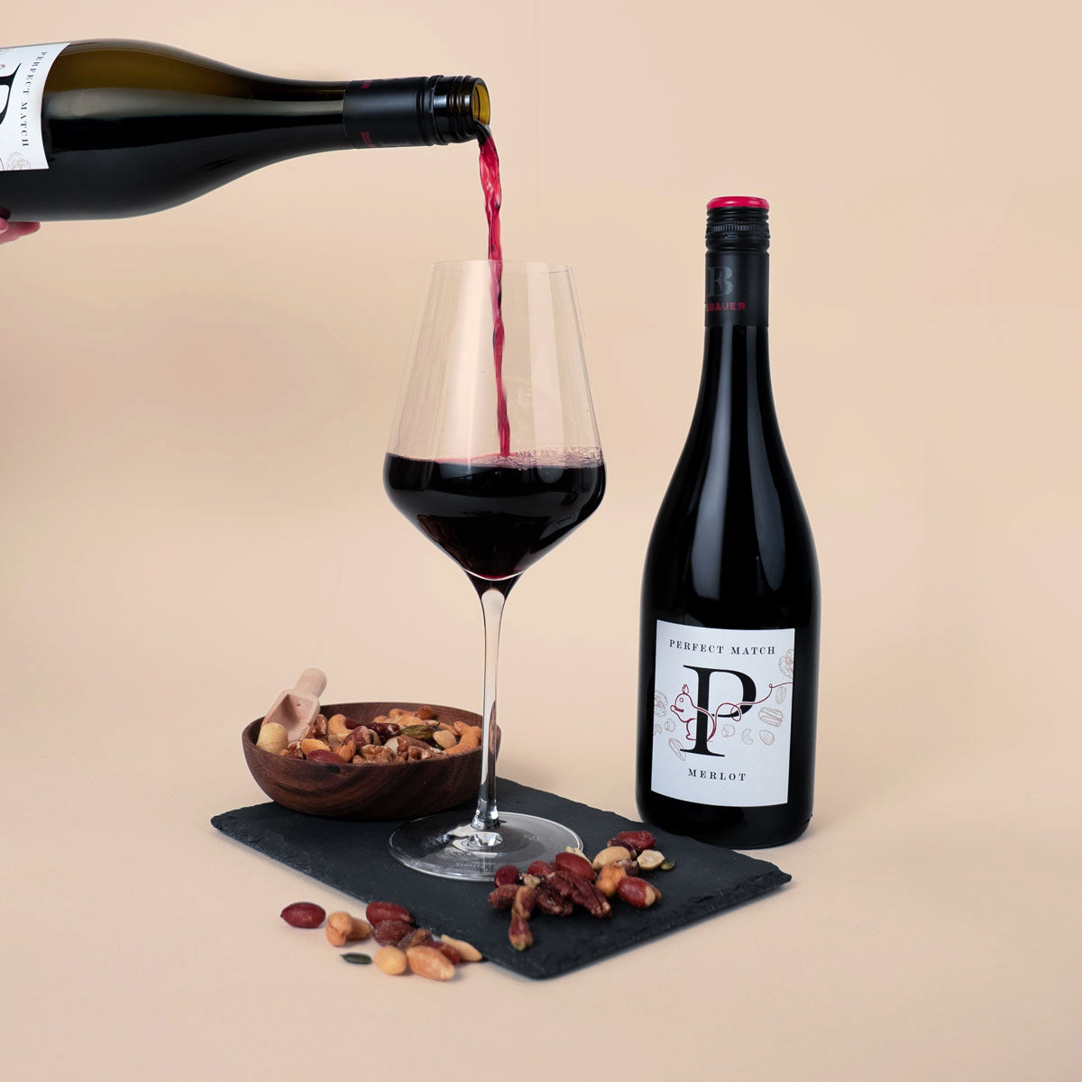 Perfect Match Wein & Nuss Set in Holzbox – Rotwein