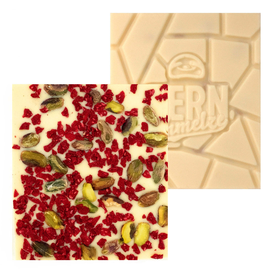 Schokoladentafel – weiße Schokolade mit Himbeeren & Pistazien