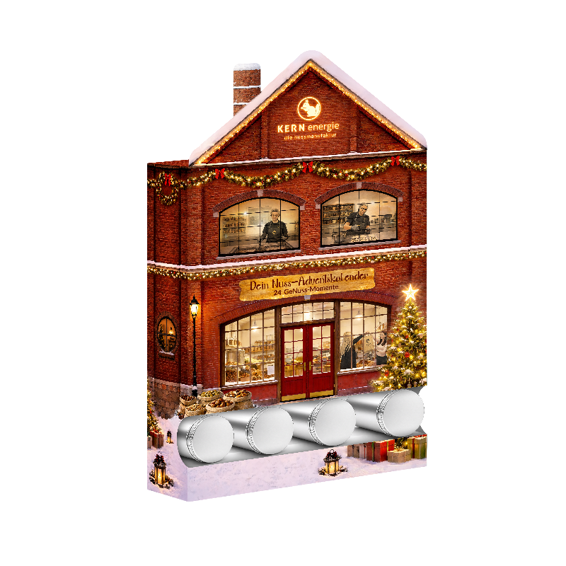 Neu: Der KERNenergie Nuss-Adventskalender in besonderer Hausform
