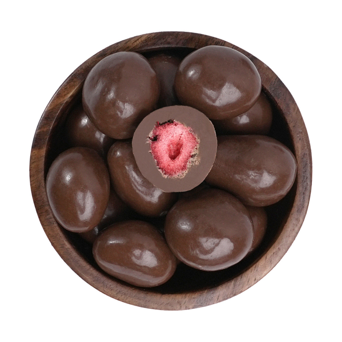 Schale mit schokolierten Erdbeeren aus Vogelperspektive