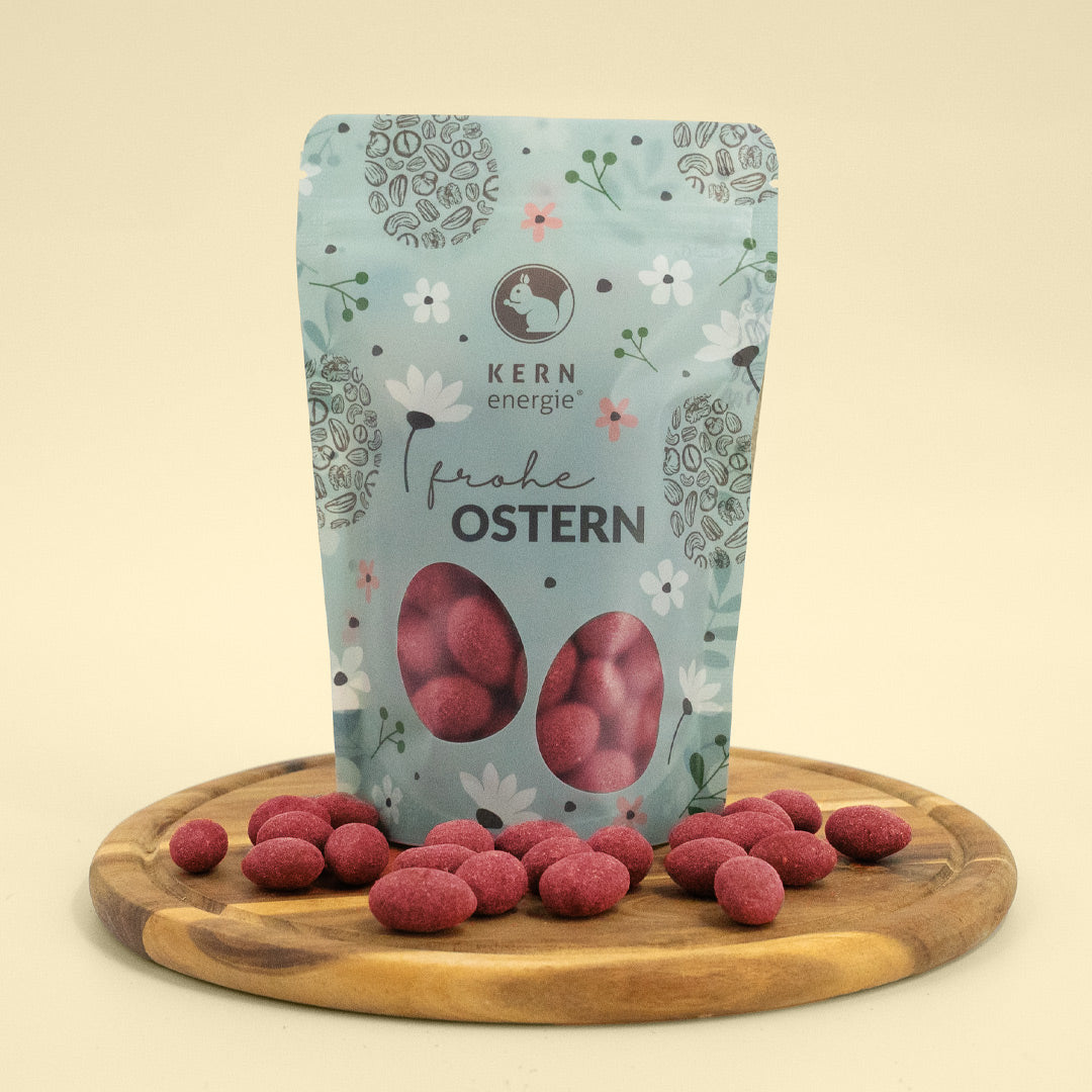 Himbeermandeln - in Vollmilchschokolade mit Himbeerstaub