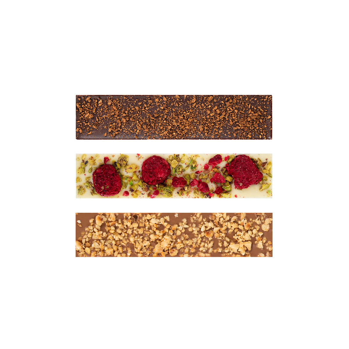 Riegel-Auswahl: Drei verschiedene Nussriegel von KERNenergie in der Produktübersicht.