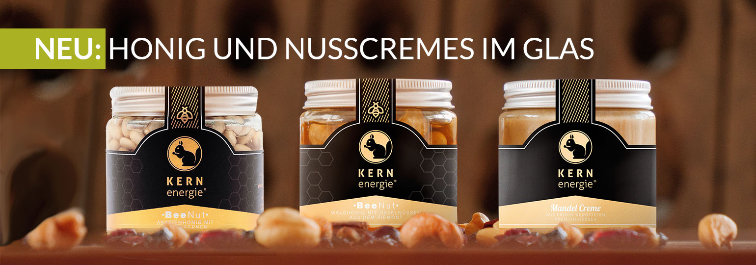 Neu: Honig mit Nüssen und Nusscremes in Glasdosen