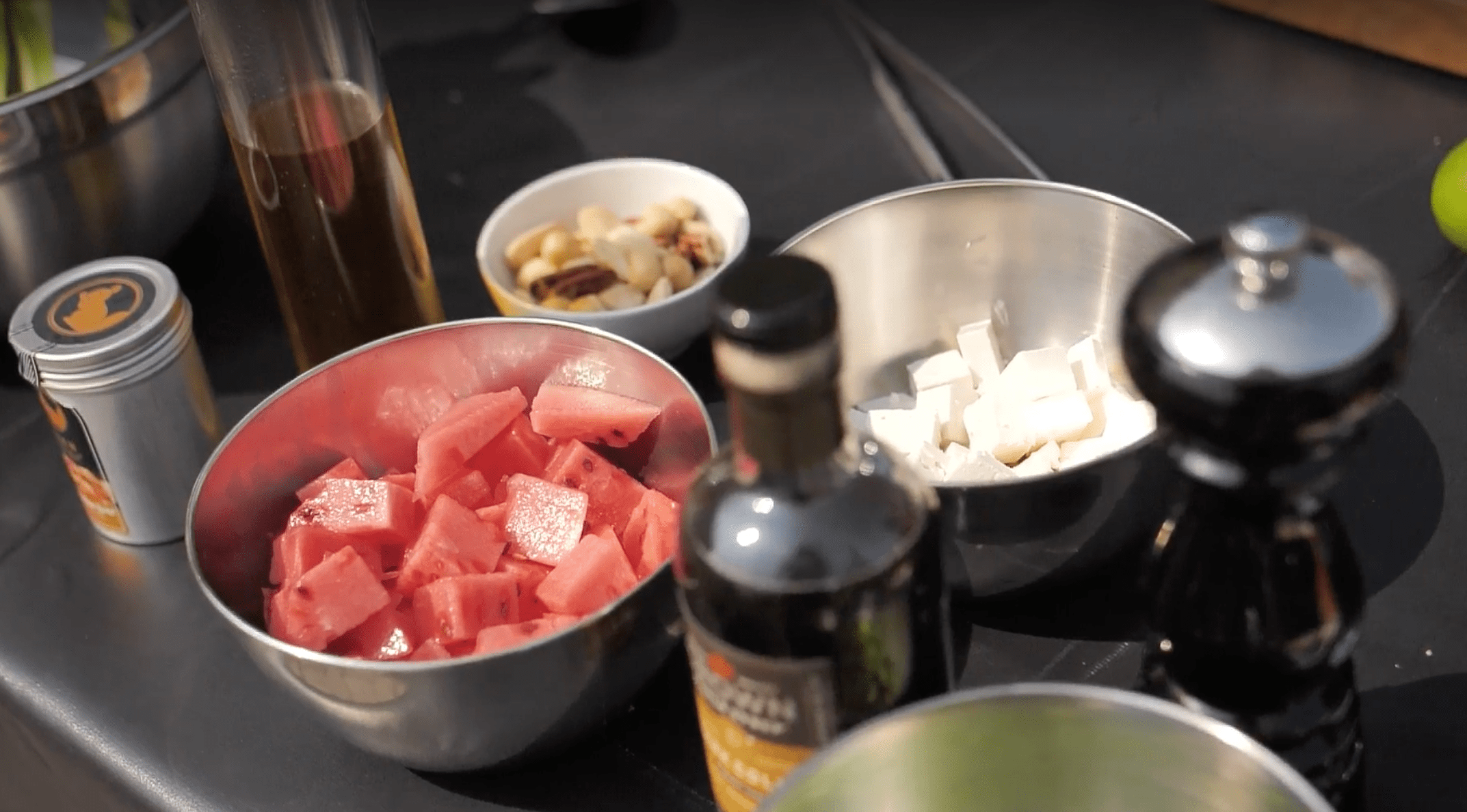 Zutaten für Melonen Feta Salat